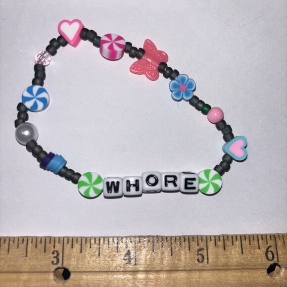 Multicolor “W*ore” Bracelet Adult Humor Beaded Handmade Naughty Accessories - Picture 2 of 2